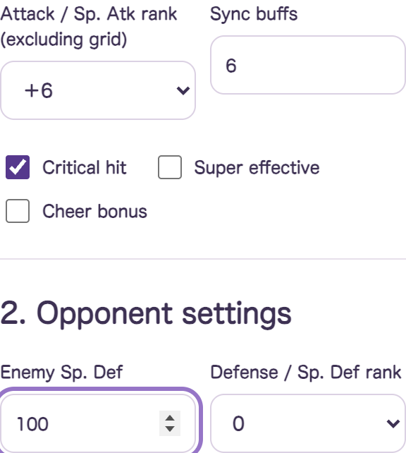 Sp. Atk rank +6, sync buff 6, critical hit enabled and enemy Sp. Def 100