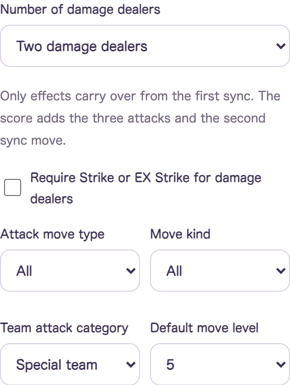 Settings for two damage dealers in a special team entries